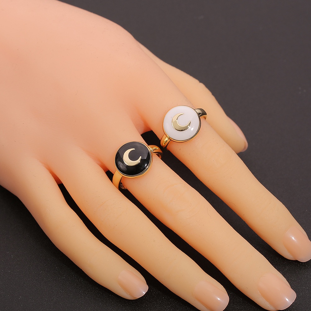 Baru Wanita minyak menetes tangan perhiasan bulat moon bentuk cincin pembukaan adjustable sederhana