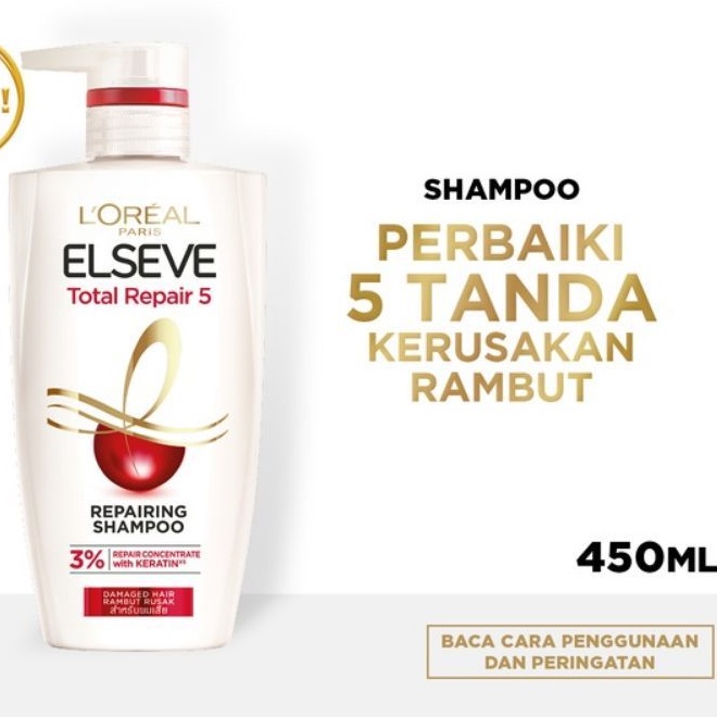 TOTAL REPAIR 5X SHAMPOO 450Ml LOREAL PARIS ELSEVE HAIR CARE / SHAMPO UNTUK PERAWATAN RAMBUT RONTOK