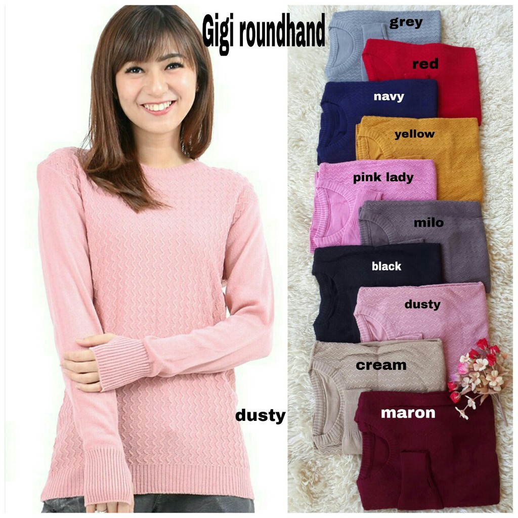 QF- GIGI ROUNDHAND/ BLOUSE RAJUT/ LENGAN PANJANG/ TERLARIS