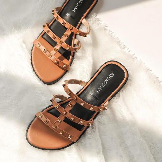 ♣ Sandal AYOMI PEARLY STRAPPY AYM14 Sandal Flat Wanita Tali Mutiara ✸