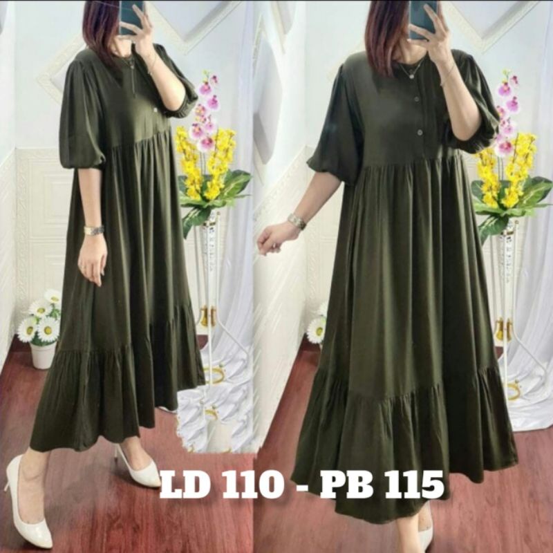 MIDI DRESS LENGAN BALON /FUUL  RAYON PRIMIUM SUPER ADEM