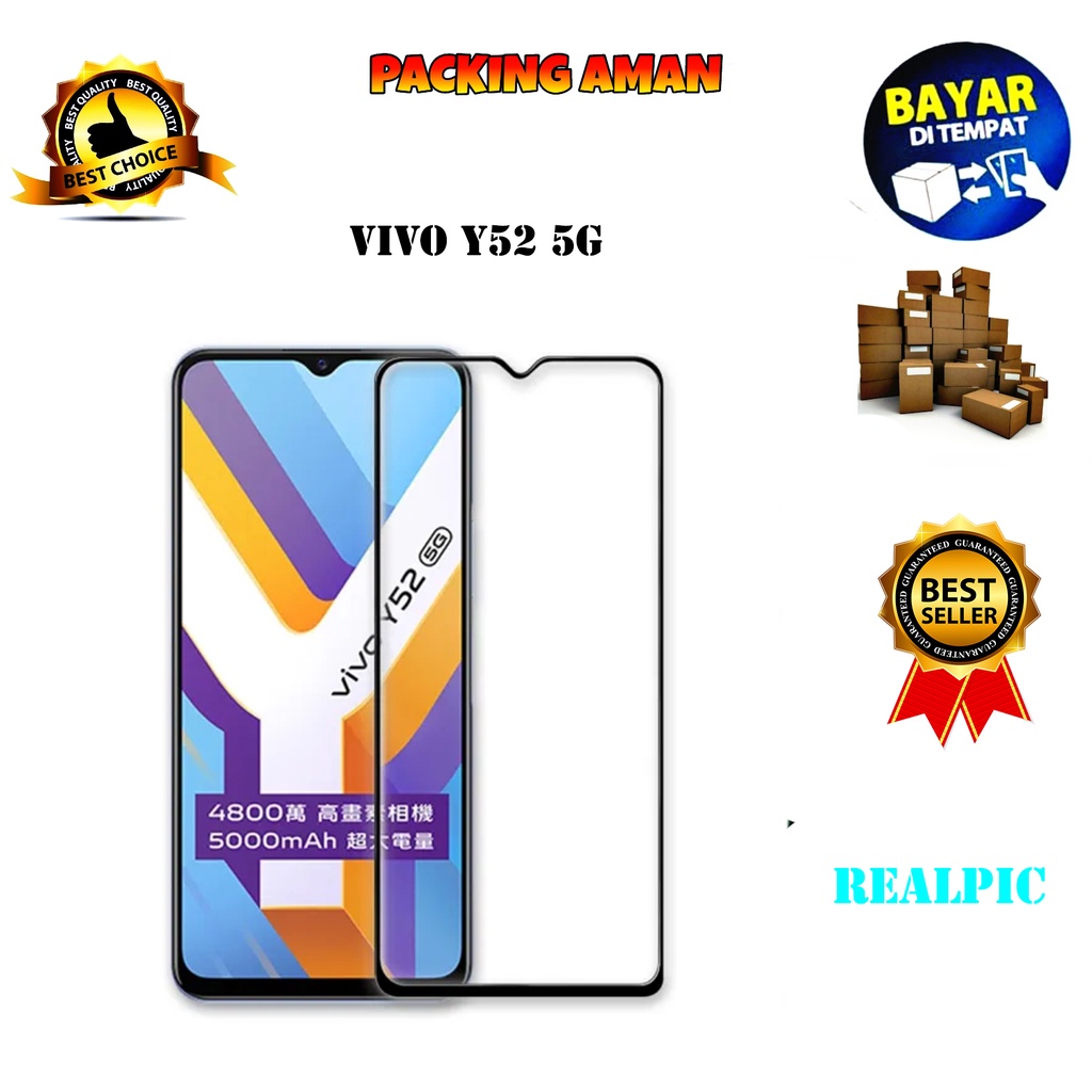 Tempered Glass Vivo Y52 5G Full Cover / Full Screen Protector Anti Gores