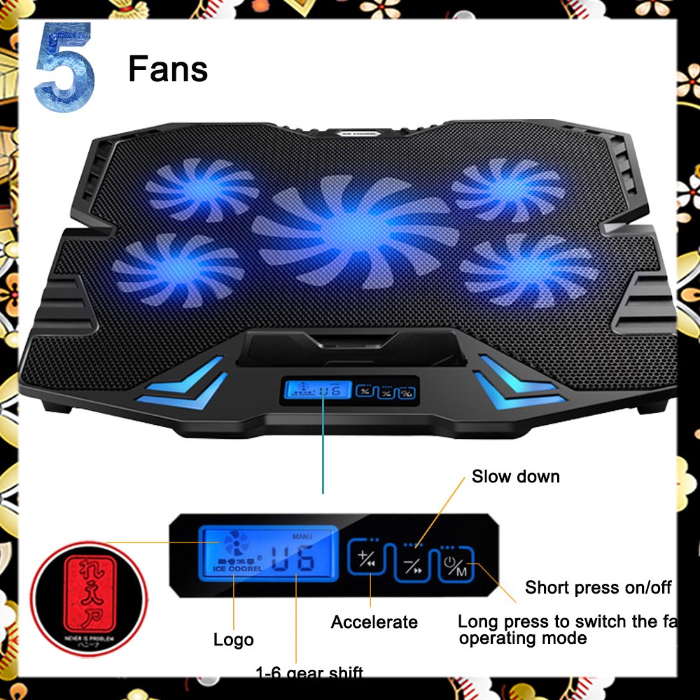 ICE COOREL FAN Cooling Pad Laptop 5 Kipas - K5