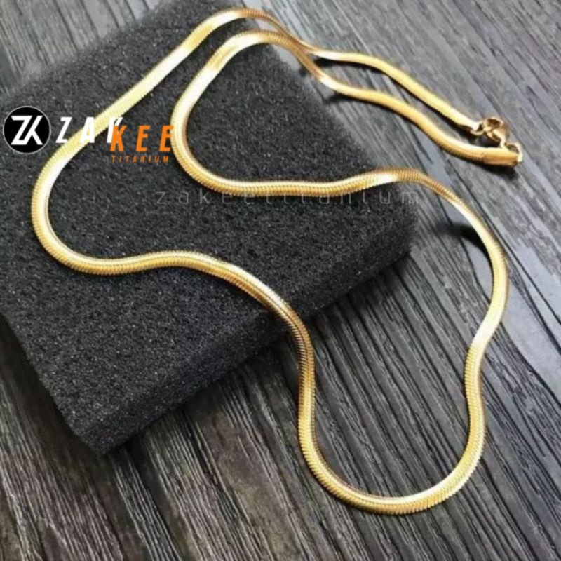 Kalung Emas Pria Wanita Titanium Anti karat Cowok Cewek Keren Simpel Gepeng Pipih Gold Mas Panjang 45cm 50cm 60cm