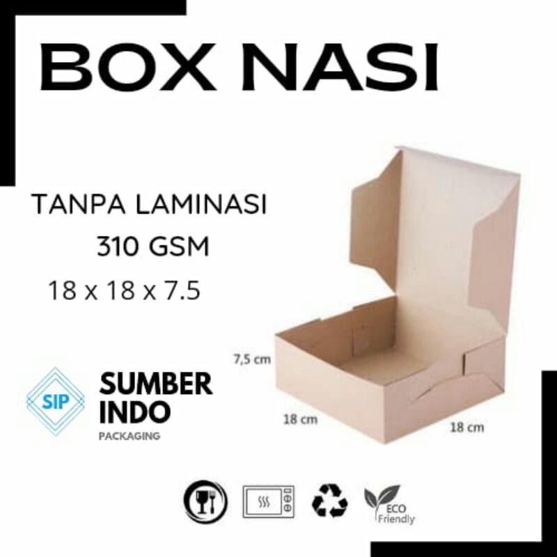 BOX NASI & KUE KRAFT TANPA LAMINASI 18x18x7,5cm