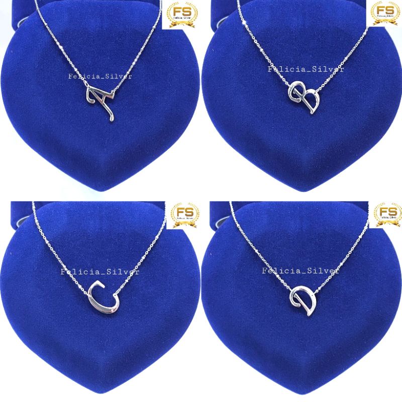 KALUNG PERAK ASLI SILVER WANITA 925 LAPIS EMAS PUTIH MODEL VANESSA HURUF / KALUNG INISIAL/KALUNG ALF