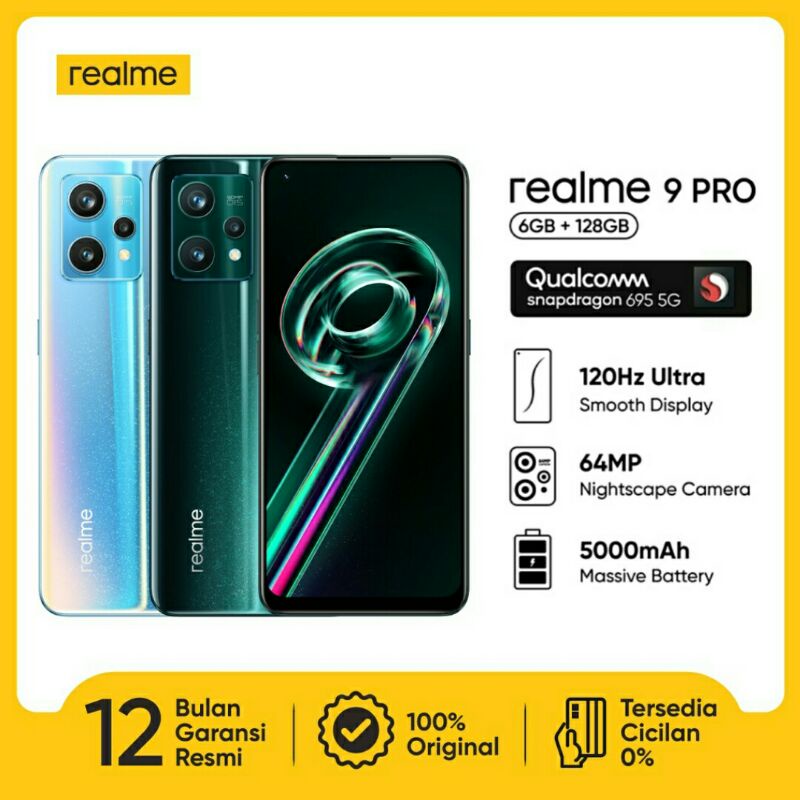 REALME 9 PRO 5G RAM 6/128GB [6.6" Super AMOLED, NFC, Qualcomm® Snapdragon™ 695] - GARANSI RESMI