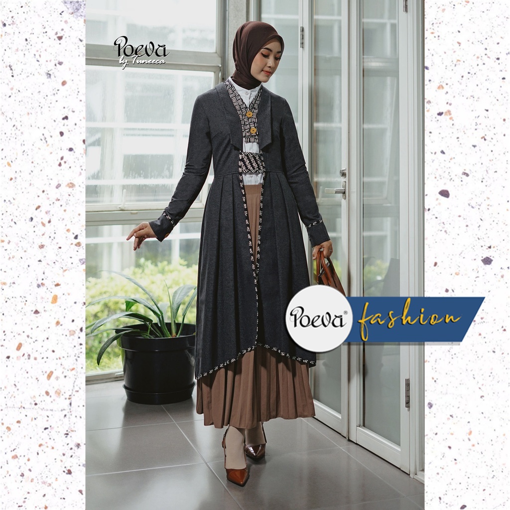 Midi Coat Batik / Coat Kerja / Coat Lebaran / Coat Resmi / Mantel Batik / Midi Coat POEVA PALC Kalun