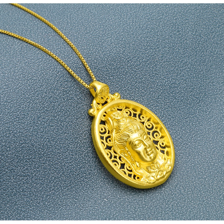 Kalung Liontin 3D Lapis Emas Emas Asli Kadar 375 Desain Buddha Avalokitesvara Gaya Klasik