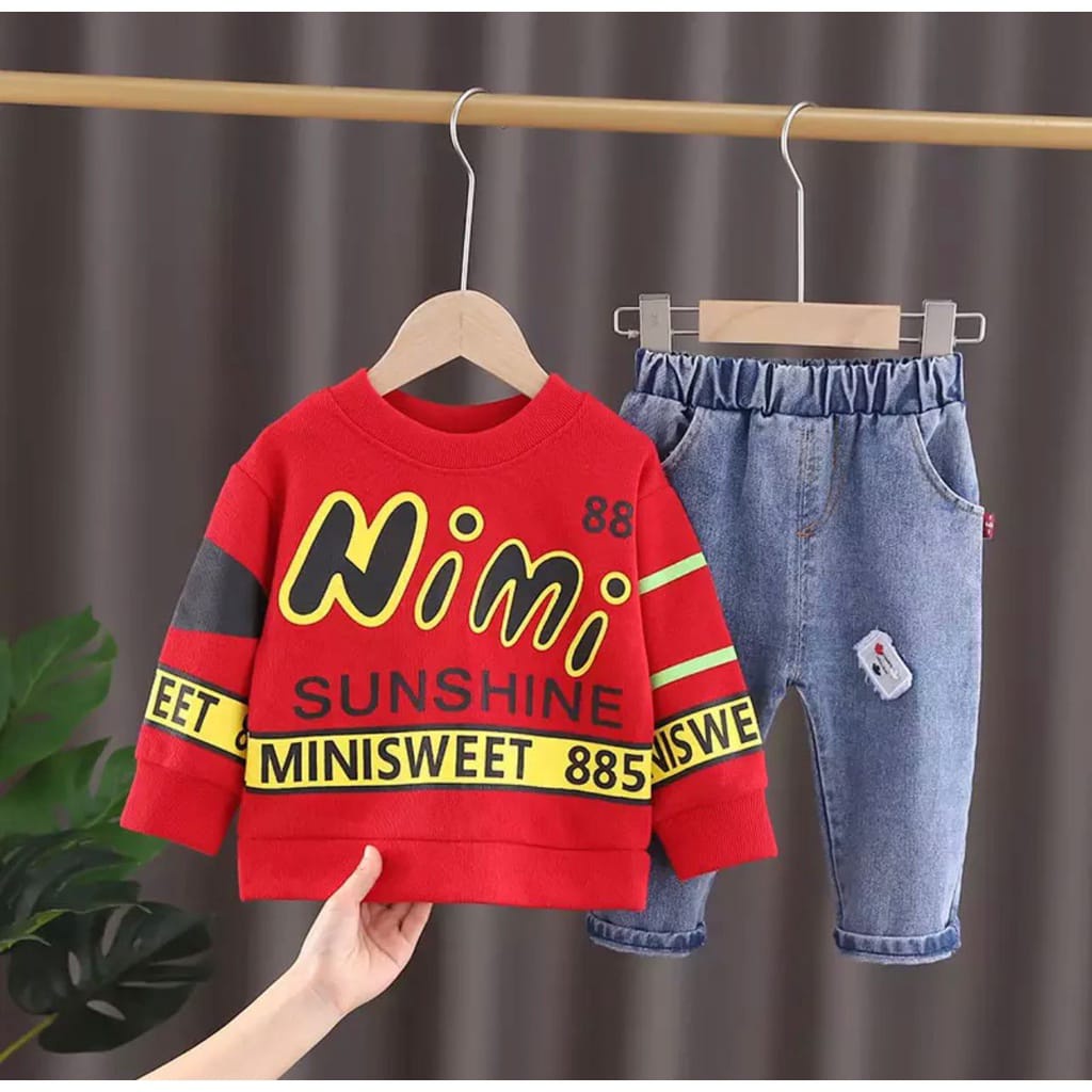 PROMO-SETELAN SWEATER ANAK PAKAIAN ANAK SETELAN ANAK LAKI LAKI DAN PEREMPUAN TERBARU SETELAN SWEATER DENIM  1-5 TAHUN