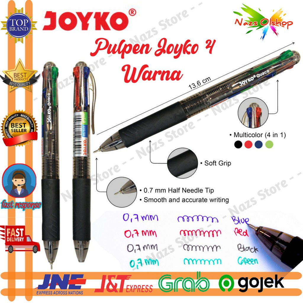 

Pulpen / Pena / Bolpoin / Pen Joyko BP-213 Quaco 0.7 mm 4 Warna