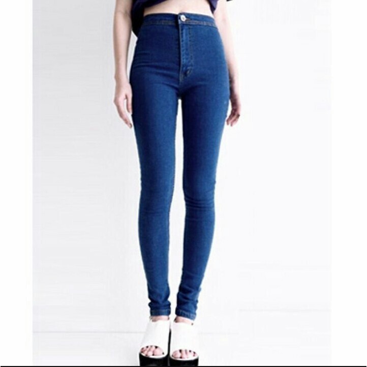 Celana Jeans Wanita - Jeans Highwaist Plain Biru Navy (27-30)