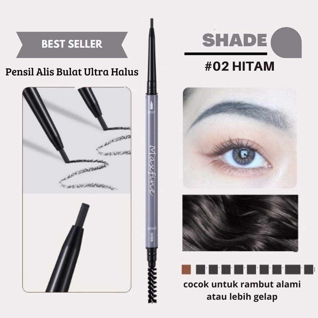 Pensil Alis Ultra-Halus Eyebrow Pensil Alis Waterproof Double Head Plus Spoolie Brush by Maxfine