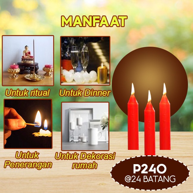 Lilin Batang Sembahyang Sukhavati P240 Merah