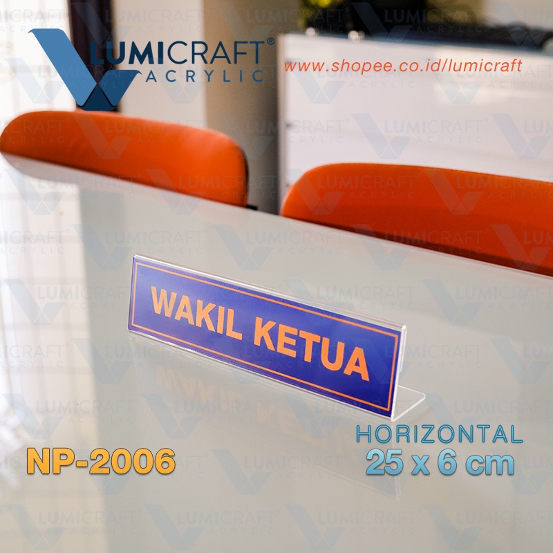 

Acrylic Display Nama model L / Tent Card Akrilik Untuk Rapat atau Meeting ukuran 25 x 6 cm | Lumicraft NP-2006