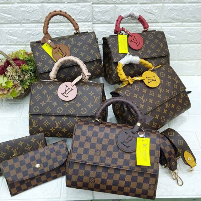 Tas Wanita cluny kepang / LV kepang cluny setv/ Louis Vuitton Cluny lilit / Cluni kepang set dompet