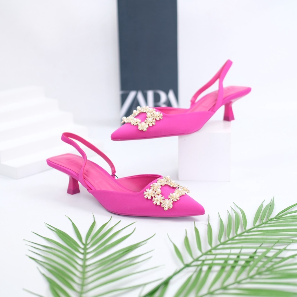 [7.7 Boombastis Sale⚡] - SEPATU WANITA SATIN ZS421 SHIMERY KITTEN HEELS PREMIUM IMPORT