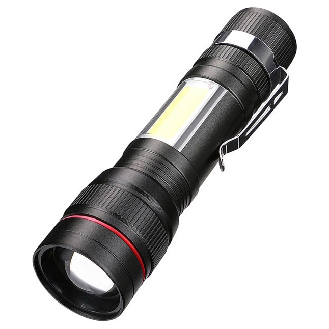 Senter LED USB Rechargeable XPE-T6 + COB 200 Lumens - Black/senter murah