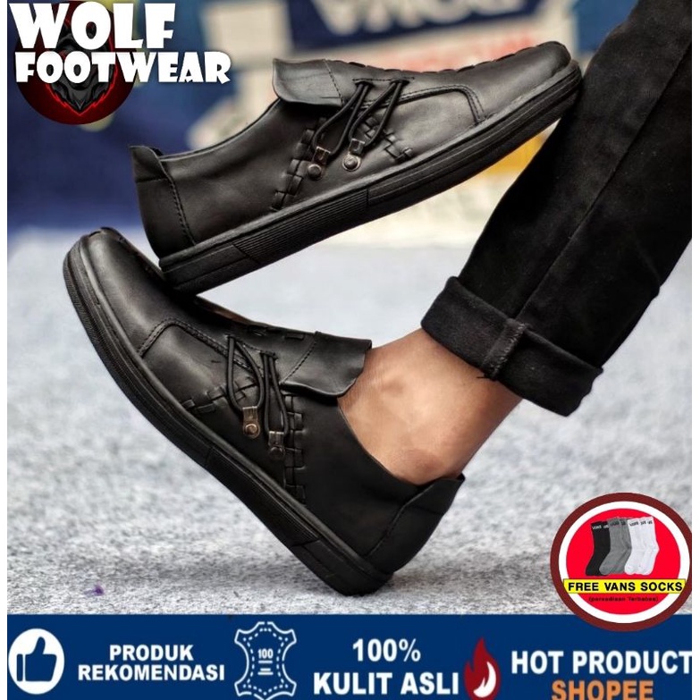 WOLF TONE 01 BLACK SLIP ON PRIA KASUAL KULIT BS157 BS158 BS158 BS160 BS161 BS16 Slip a