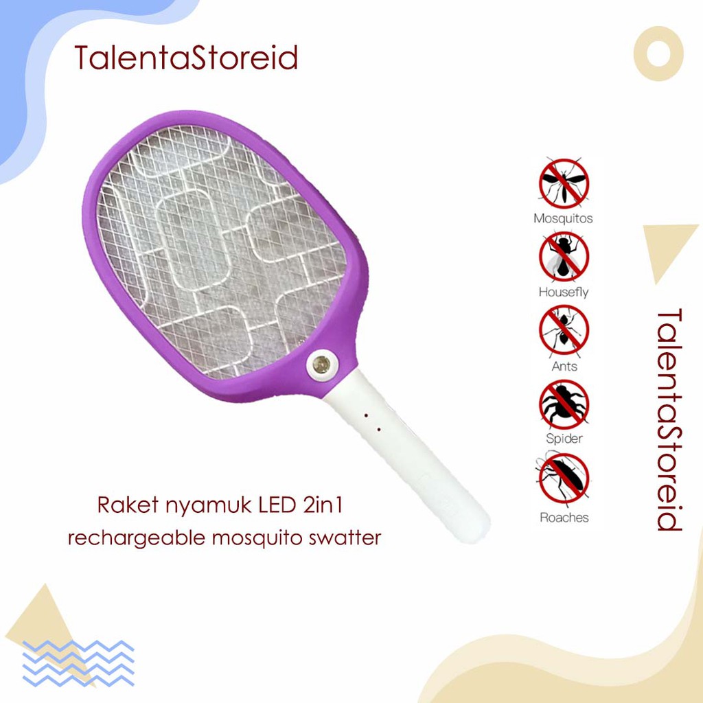 Raket Nyamuk Elektrik Senter Led Rechargeable 2 in 1 Mosquito Swatter Racket