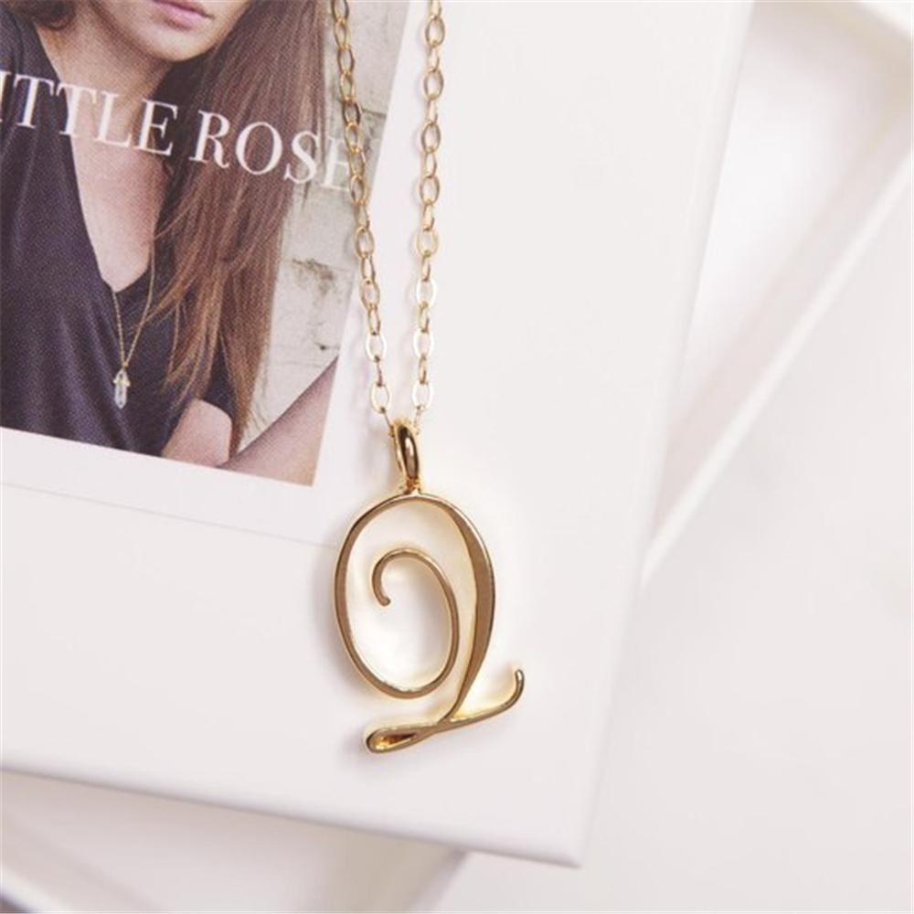 Top Alphabet Kalung Inisial Fashion Berlebihan Cursive Mewah Minimalis Logam 26huruf