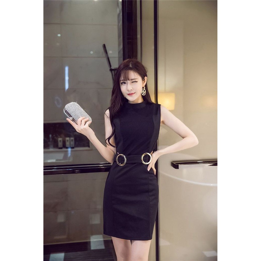 4255436 Dress Black Slim Fit Cotton, texture, back zipper (S,M,L)