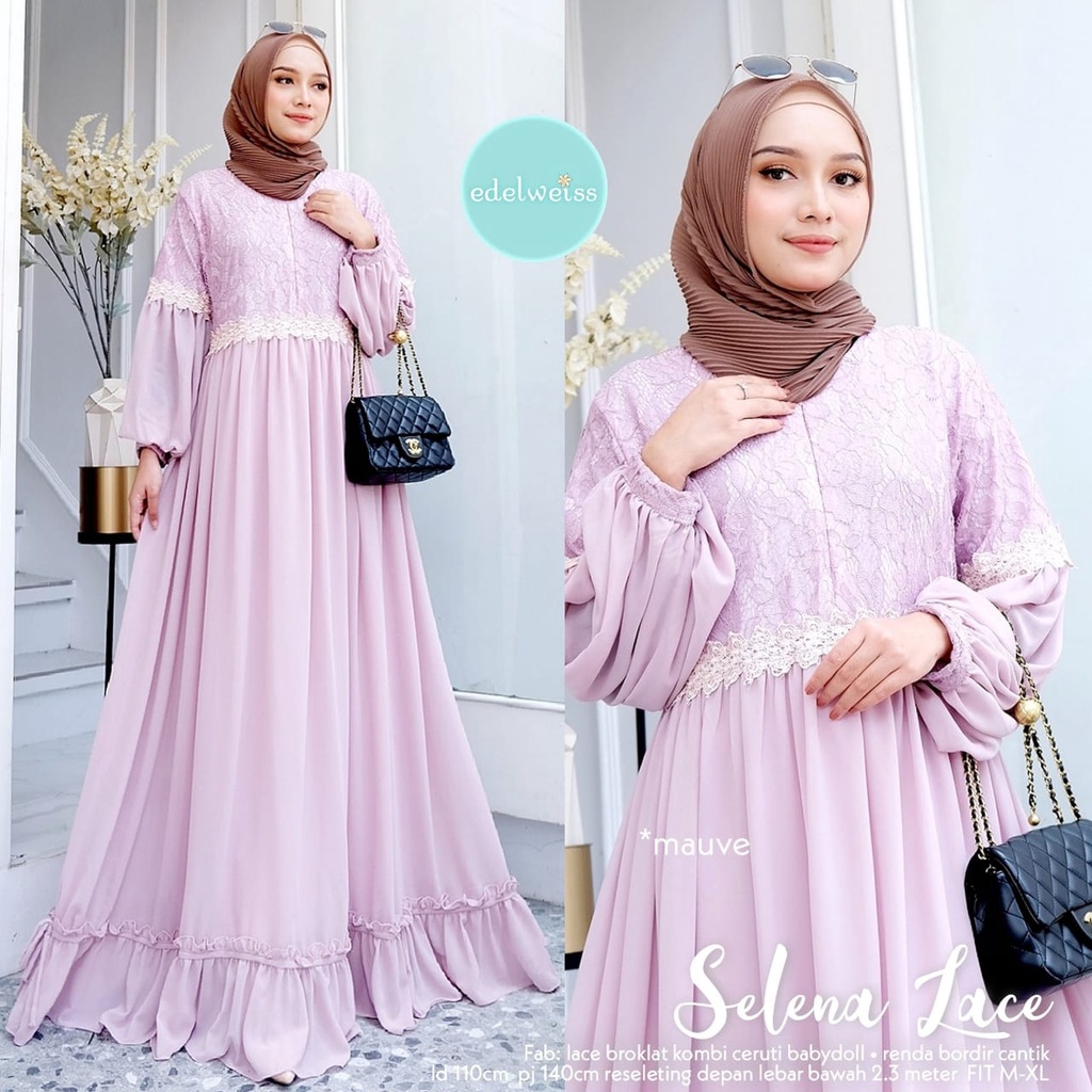 GAMIS SELENA LACE DRESS BRUKAT BROKAT BROKLAT MIX CERUTY CERUTI MOTIF POLOS RENDA BORDIR RESLETING D