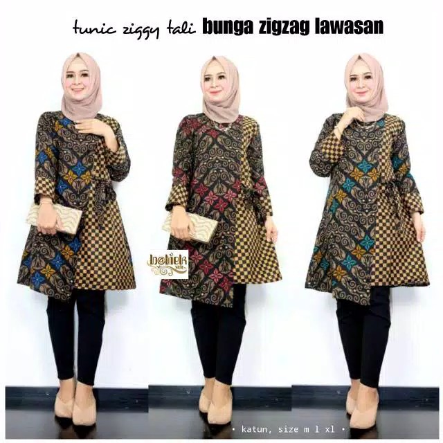 TUNIC ZIGGY TALI BUNGA ZIGZAG LAWASAN TUNIC BATIK SOGAN SERAGAM KANTOR KERJA SOLO JUMBO LD 120 XXXL