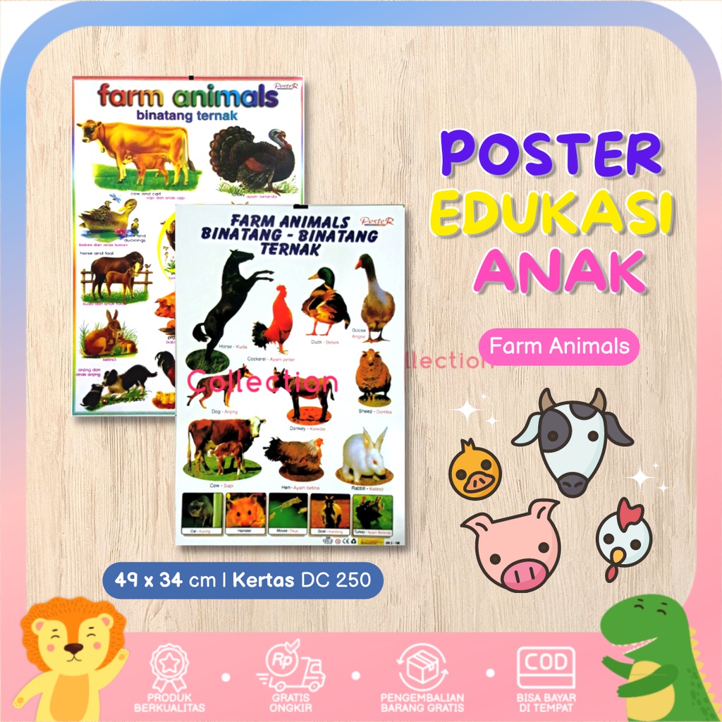 Poster Anak Belajar Aneka Binatang Farm Animal Hewan Ternak