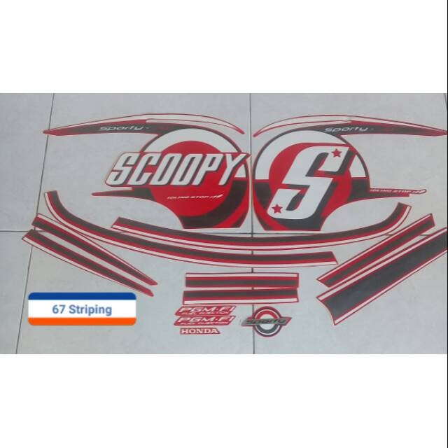 Sticker Striping Motor Honda Scoopy Sporty 2015 Lis Merah