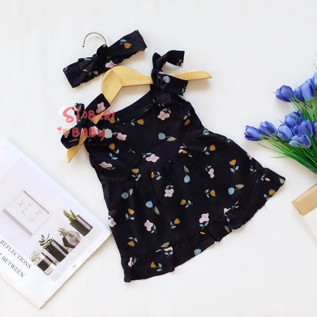 stoberi baby - BBB DRESS MAUREEN dress anak perempuan bayi motif bunga lucu free headband PART 2