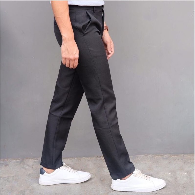 CELANA BAHAN | KERJA | FORMAL | KANTOR | PANJANG | HITAM | DASAR PRIA SLIMFIT _-