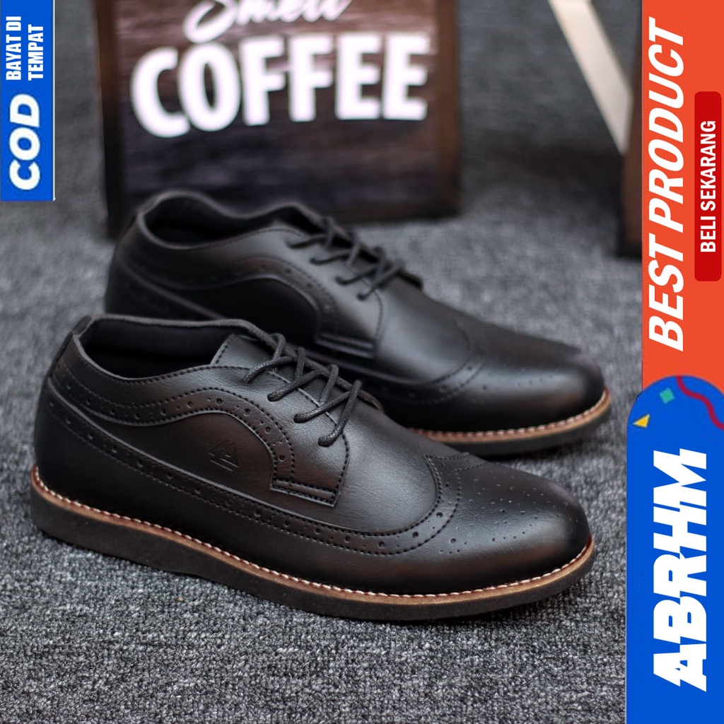 Sepatu Formal Kerja Pantopel Hitam Pria Original ABRHM SAGA