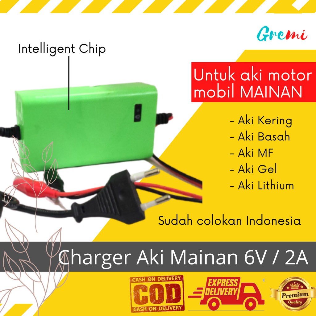 Charger Aki 6V 2A Motor Mobil MAINAN Cas Aki Casan Aki Carger Accu Mainan 6V-2A