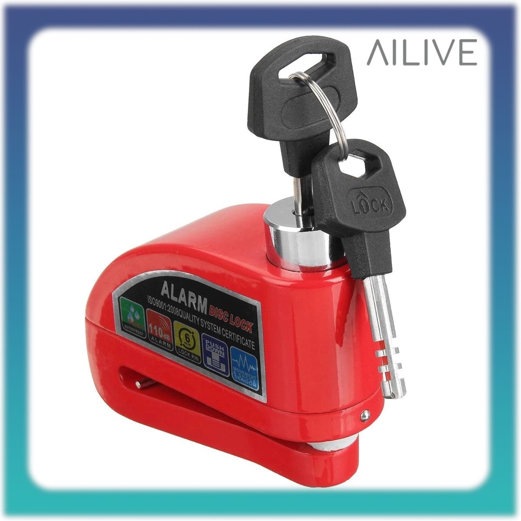 Gembok Motor Alarm Cakram Anti Maling Honda Yamaha Suzuki Bisa Semua Jenis Motor Kunci Sepeda Alarm-Merah