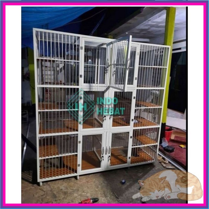 Rumah Kucing Alumunium Tingkat 3 Lantai Keramik Pintu 6 Minimalis