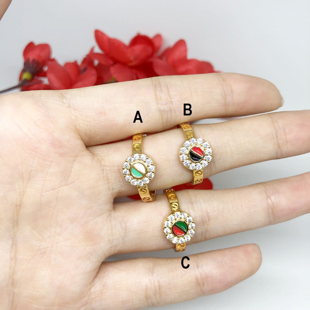 Cincin Yaxiya Bulat Warna Keliling Batu Putih - BR424