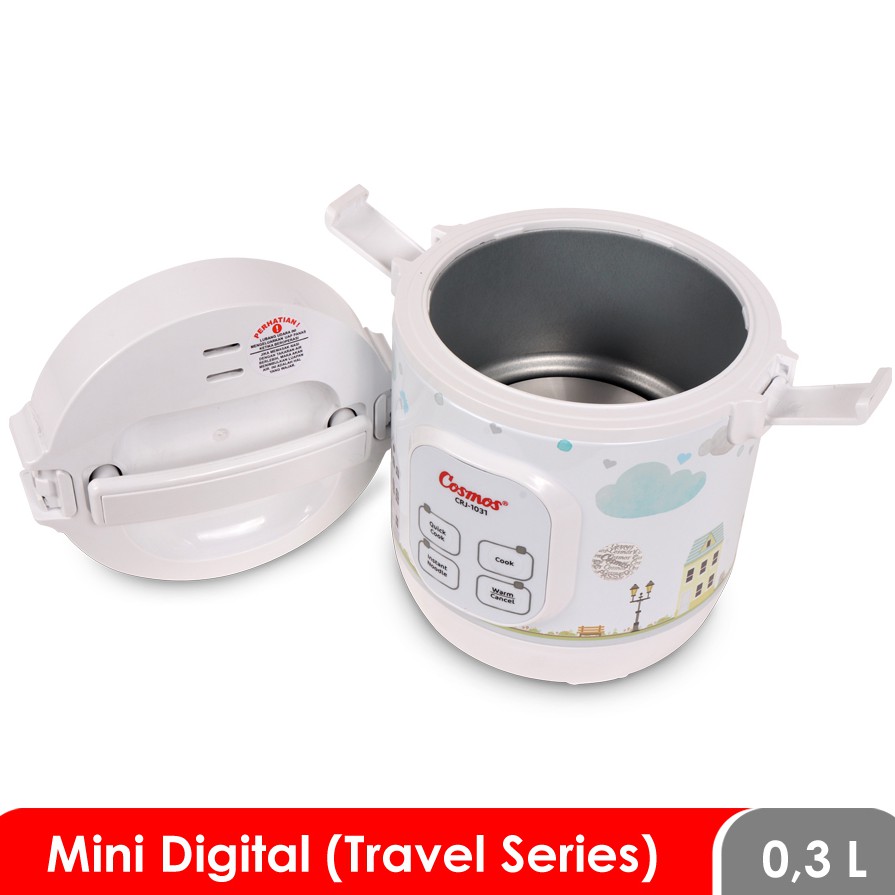 Cosmos CRJ1031 Rice Cooker Mini Digital 0.3 Liter 4 in 1 Bonus Gelas Ukur dan Sendok Nasi