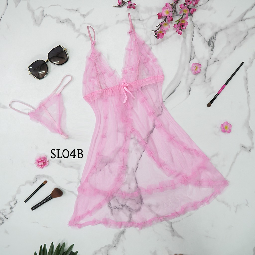 [TOKO TERPERCAYA] LINGERIE SEKSI BAJU TIDUR TRANSPARAN FREE G-STRING PINK SL04B