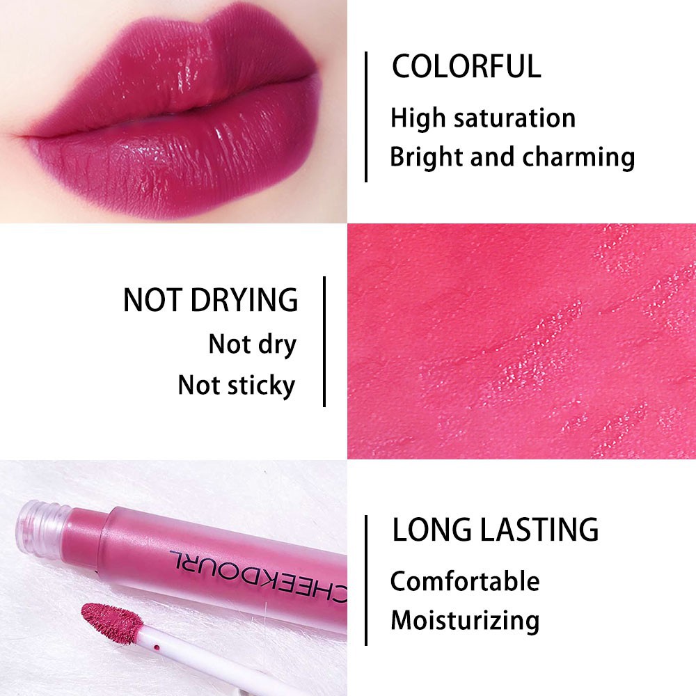 CHEEKDOUR Lip Gloss Glazed Moisturing Lip Tint Lipcream Lipstik MakeUp Kosmetik Glossy Anti Air Taha