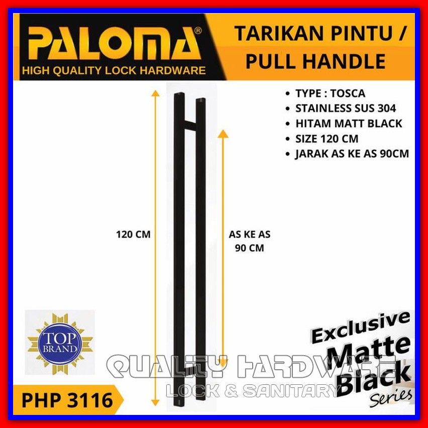 Handle Pintu / Gagang Pintu Minimalis Paloma QHPHP 3116 - 120 cm Hitam Handel Pintu Berkualitas