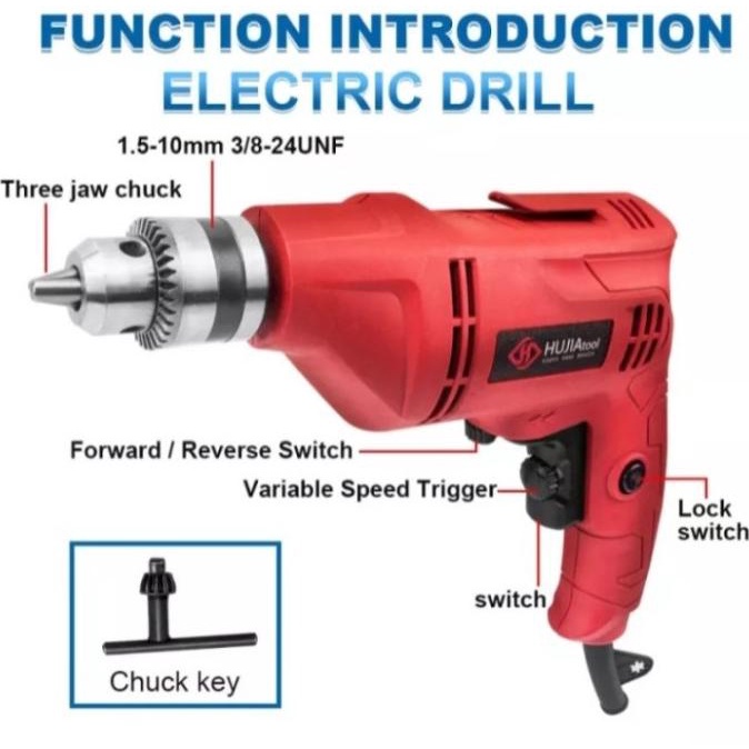 Promo Bor Listrik Hujia HB-2110 / Bor Tangan 10mm Variable Speed