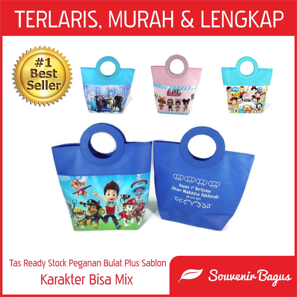 Tas Pegangan Bulat Plus Sablon Min 100pcs Unik Murah Ultah Terlaris