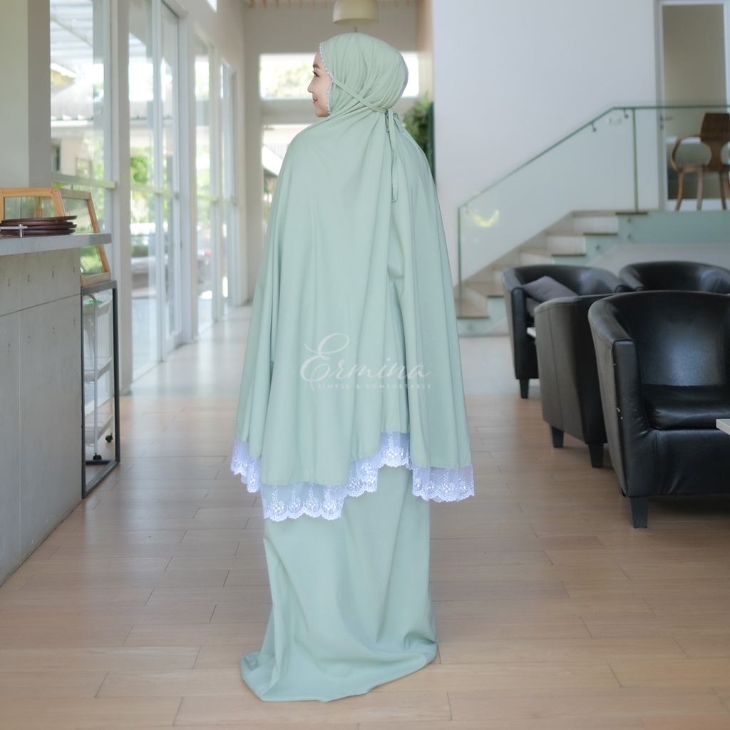 Mukena Ermina Polos Kyra Series Traveling Dewasa Katun Renda