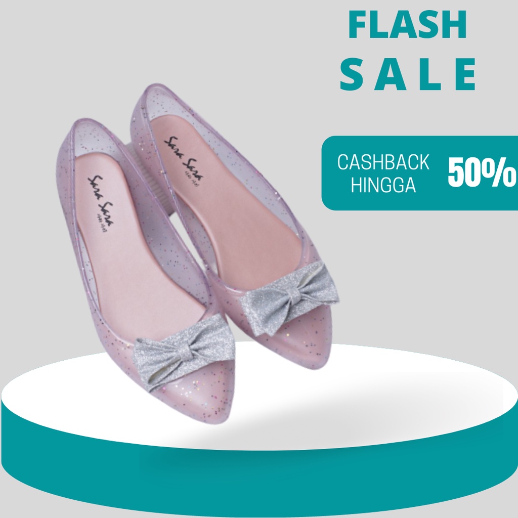 Sepatu Flatshoes Wanita Casual Jelly Sepatu Pesta Cewek Transfaran Karet Anti Air