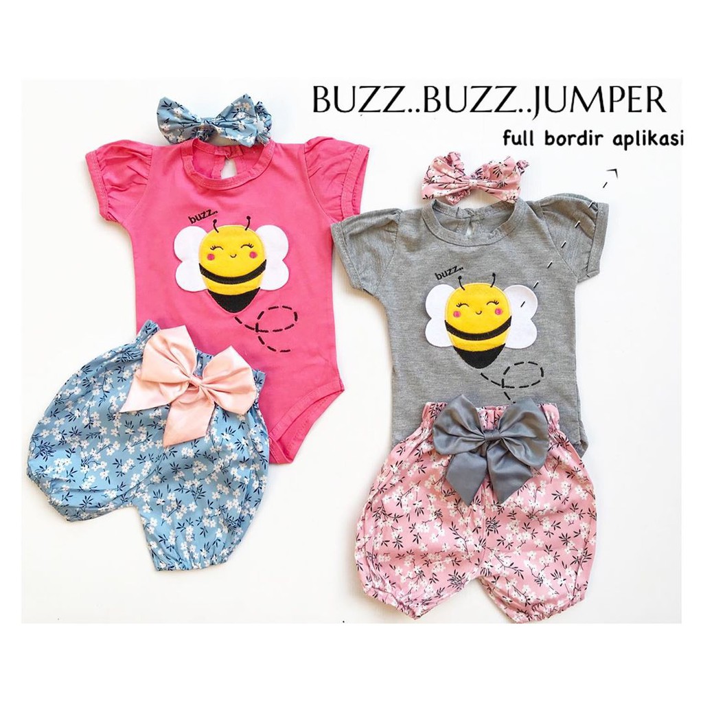 HAMPERS SAKURA / BUZZ Baju Setelan Jumper Rok Bunga Bandana Sepatu Pergi Lucu Fashion Anak Bayi Perempuan Cewek Murah-7