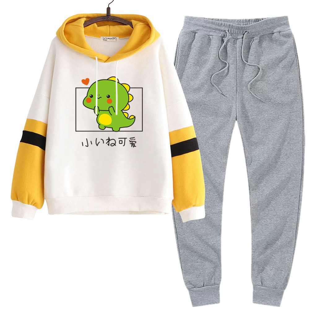 BESS - Setelan Hoodie Murah Wanita / Setelan Hoodie Combi Luna &amp; Jogger Abu - BABY DINO