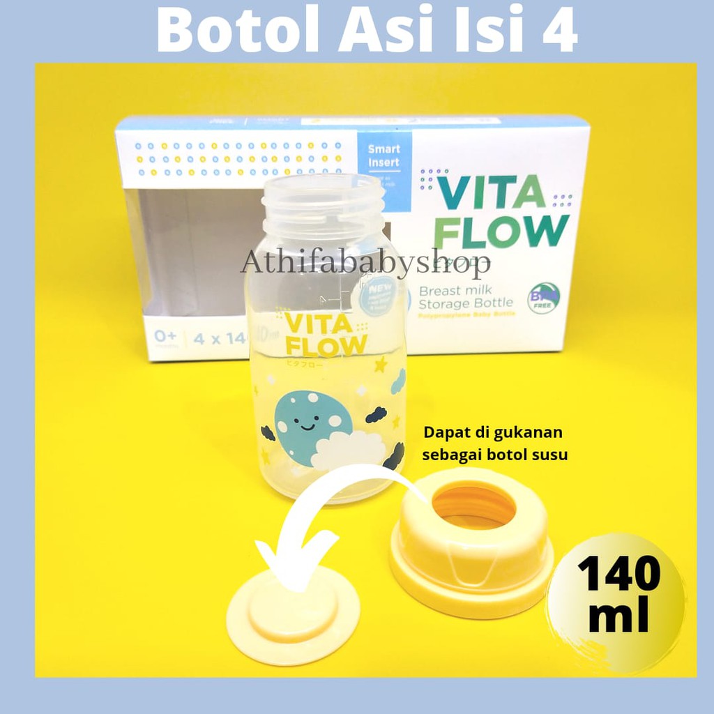 Botol ASI Alat Simpan ASIP PERAH Vitaflow 3 in1 PP 140ml 1 Paket isi 4 Pcs Newborn Package