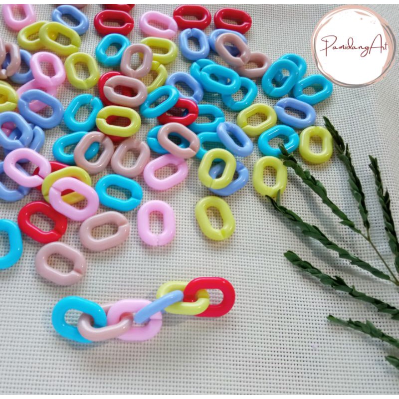 (12pcs) Mote Rantai Besar Oval Pastel