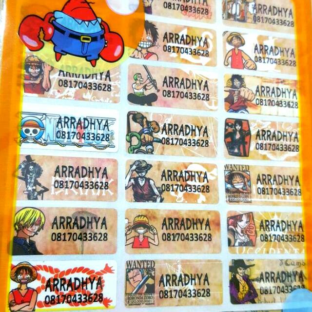 

Label nama anti air stiker waterproof One Piece